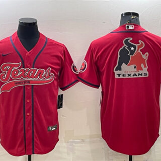 Men's Houston Texans Red Team Big Logo With Patch Cool Base Stitched Baseball Jersey