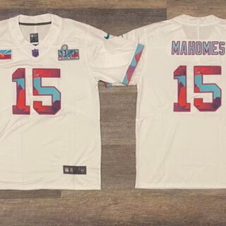 Men's Kansas City Chiefs #15 Patrick Mahomes White Super Bowl LVII Patch Vapor Untouchable Limited Stitched Jersey
