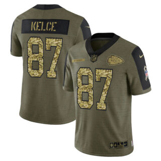 Men's Kansas City Chiefs #87 Travis Kelce 2021 Olive Camo Salute To Service Limited