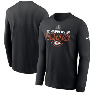 Men's Kansas City Chiefs Black Super Bowl LVIII Logo Lockup Long Sleeve T-Shirt