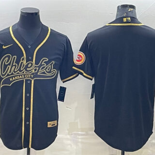 Men's Kansas City Chiefs Blank Black Gold With Patch Cool Base Stitched Baseball Jersey