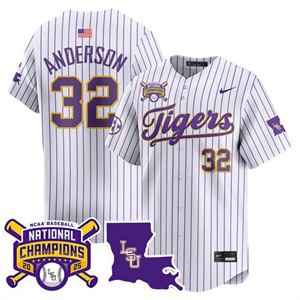 Men's LSU Tigers #32 Kade Anderson 2025 World Series Champions Limited Jersey All Stitched