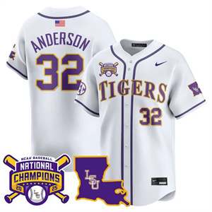 Men's LSU Tigers #32 Kade Anderson 2025 World Series Champions Limited Jersey All Stitched