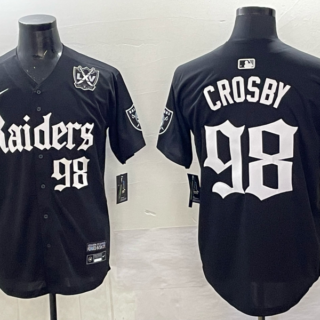 Men's Las Vegas Raiders #98 Maxx Crosby Black 'Gothic Sin City Shadows Edition' With 65th Anniversary Patch Vapor Limited Stitched Baseball Jersey