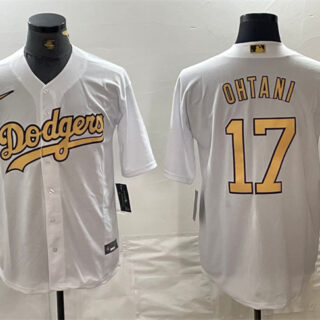 Men's Los Angeles Dodgers #17 Shohei Ohtani 2022 All-Star White Cool Base Stitched Baseball Jersey