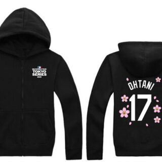 Men's Los Angeles Dodgers #17 Shohei Ohtani Black 2025 Tokyo Series Full-Zip Hoodie