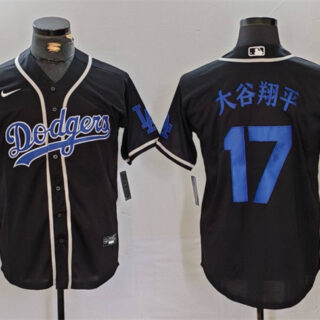 Men's Los Angeles Dodgers #17 Shohei Ohtani Black Cool Base With Patch Stitched Baseball Jersey