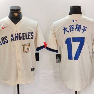 Men's Los Angeles Dodgers #17 Shohei Ohtani Cream Stitched Baseball Jerseys