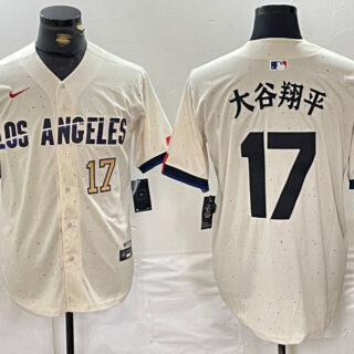 Men's Los Angeles Dodgers #17 Shohei Ohtani Cream Stitched Baseball Jerseys