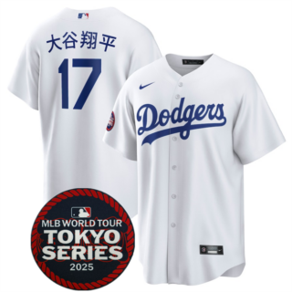 Men's Los Angeles Dodgers #17 Shohei Ohtani White 2025 World Tour Tokyo Series Home Stitched Baseball Jersey
