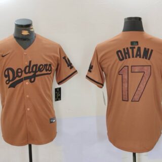 Men's Los Angeles Dodgers #17 Shohei Ohtani Brown Cool Base Stitched Baseball Jerseys