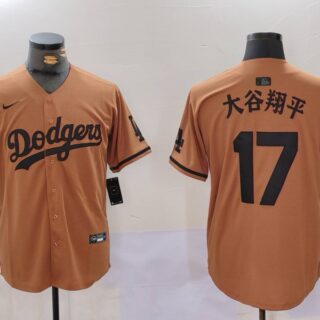 Men's Los Angeles Dodgers #17 Shohei Ohtani Brown Cool Base Stitched Baseball Jerseys