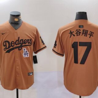 Men's Los Angeles Dodgers #17 Shohei Ohtani Brown Cool Base Stitched Baseball Jerseys