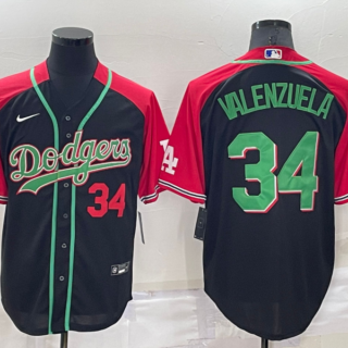 Men's Los Angeles Dodgers #34 Toro Valenzuela Red Black Cool Base Stitched Baseball Jersey