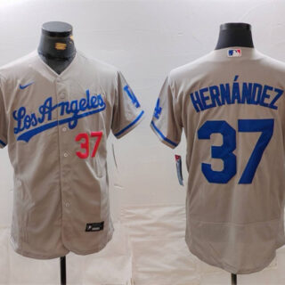 Men's Los Angeles Dodgers #37 Teoscar Hernandez Grey Flex Base Stitched Baseball Jersey