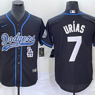 Men's Los Angeles Dodgers #7 Julio Urias Black With Patch Cool Base Stitched Baseball Jersey