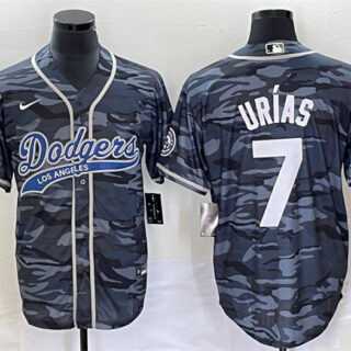 Men's Los Angeles Dodgers #7 Julio Urias Gray Camo Cool Base With Patch Stitched Baseball Jersey