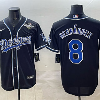 Men's Los Angeles Dodgers #8 Enrique Hernandez Black Fashion 2025 World Series Cool Base Stitched Baseball Jersey
