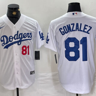 Men's Los Angeles Dodgers #81 Victor Gonzalez White Cool Base Stitched Baseball Jerseys