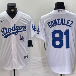 Men's Los Angeles Dodgers #81 Victor Gonzalez White Cool Base Stitched Baseball Jerseys