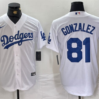 Men's Los Angeles Dodgers #81 Victor Gonzalez White Cool Base Stitched Baseball Jersey