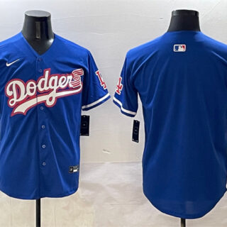 Men's Los Angeles Dodgers Blank Royal With American Flag Patch Limited Stitched Baseball Jersey