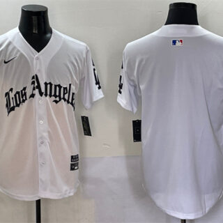Men's Los Angeles Dodgers Blank White Mexico 2025 LA Gothic Style With Fernando Patch Vapor Premier Limited Stitched Baseball Jersey