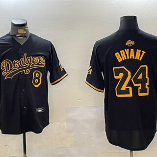Men's Los Angeles Dodgers Front #8 Back #24 Kobe Bryant Black Stitched Jersey