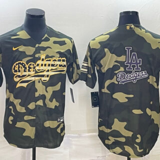 Men's Los Angeles Dodgers Olive Team Big Logo Cool Base Stitched Baseball Jersey