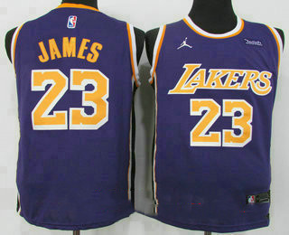 Men's Los Angeles Lakers #23 LeBron James Purple 2021 Brand Jordan Swingman Stitched NBA Jersey With NEW Sponsor Logo_1