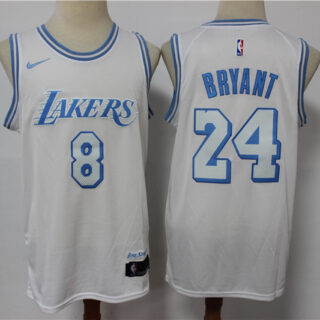 Men's Los Angeles Lakers #8 #24 Kobe Bryant White NEW 2021 Nike City Edition Stitched Jersey