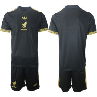 Men's Mexico Blank Black Gold 25 26 Soccer Jersey Suit
