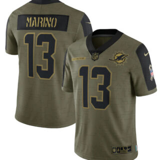 Men's Miami Dolphins #13 Dan Marino 2021 Olive Salute To Service Limited Stitched Jersey