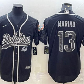 Men's Miami Dolphins #13 Dan Marino Black Reflective With Patch Cool Base Stitched Baseball Jersey
