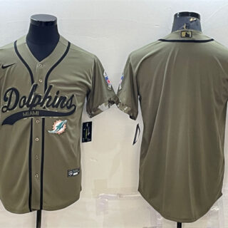 Men's Miami Dolphins Blank Olive 2022 Salute To Service Cool Base Stitched Baseball Jersey
