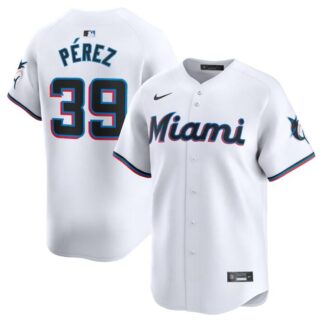 Men's Miami Marlins #39 Eury Perez White 2024 Home Limited Stitched Baseball Jersey