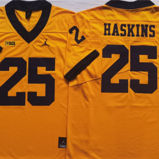 Men's Michigan Wolverines #25 HASKINS Yellow Stitched Jersey