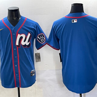Men's Milwaukee Brewers Blank Blue 2025 All-Star Edition Limited Stitched Baseball Jersey