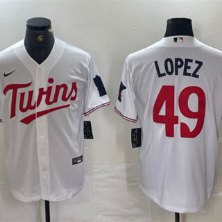 Men's Minnesota Twins #49 Pablo Lopez White Cool Base Stitched Jersey