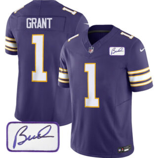Men's Minnesota Vikings #1 Greg Joseph Purple 2023 F.U.S.E. Bud Grant Patch Vapor Limited Stitched Jersey