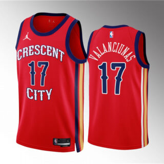 Men's New Orleans Pelicans #17 Jonas Valanciunas Red 2022 23 Statement Edition Stitched Basketball Jersey