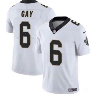Men's New Orleans Saints #6 Willie Gay White Vapor Limited Stitched Football Jersey