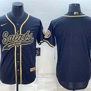 Men's New Orleans Saints Blank Black Gold With Patch Cool Base Stitched Baseball Jersey