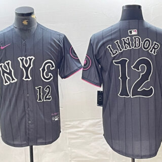 Men's New York Mets #12 Francisco Lindor Graphite 2024 City Connect Limited Stitched Baseball Jersey