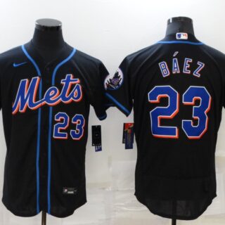 Men's New York Mets #23 Javier Baez Black Flex Base Stitched Jersey