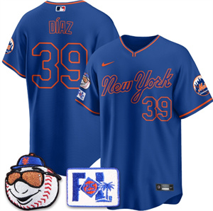 Men's New York Mets Blue Road 2025 Spring Training Jersey All Stitched Blue Edwin Diaz #39