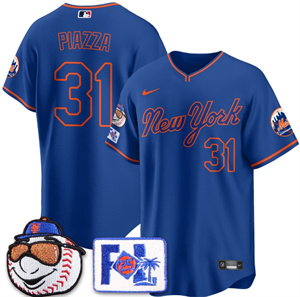 Men's New York Mets Blue Road 2025 Spring Training Jersey All Stitched Blue Mike Piazza #31