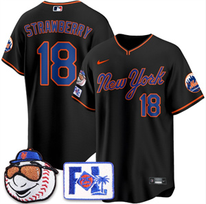 Men's New York Mets Blue Road 2025 Spring Training Jersey All Stitched Darryl Strawberry #18