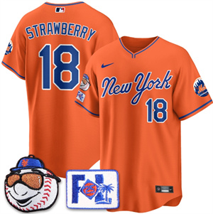 Men's New York Mets Blue Road 2025 Spring Training Jersey All Stitched Orange Darryl Strawberry #18
