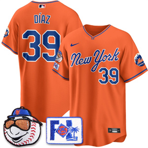 Men's New York Mets Blue Road 2025 Spring Training Jersey All Stitched Orange Edwin Diaz #39